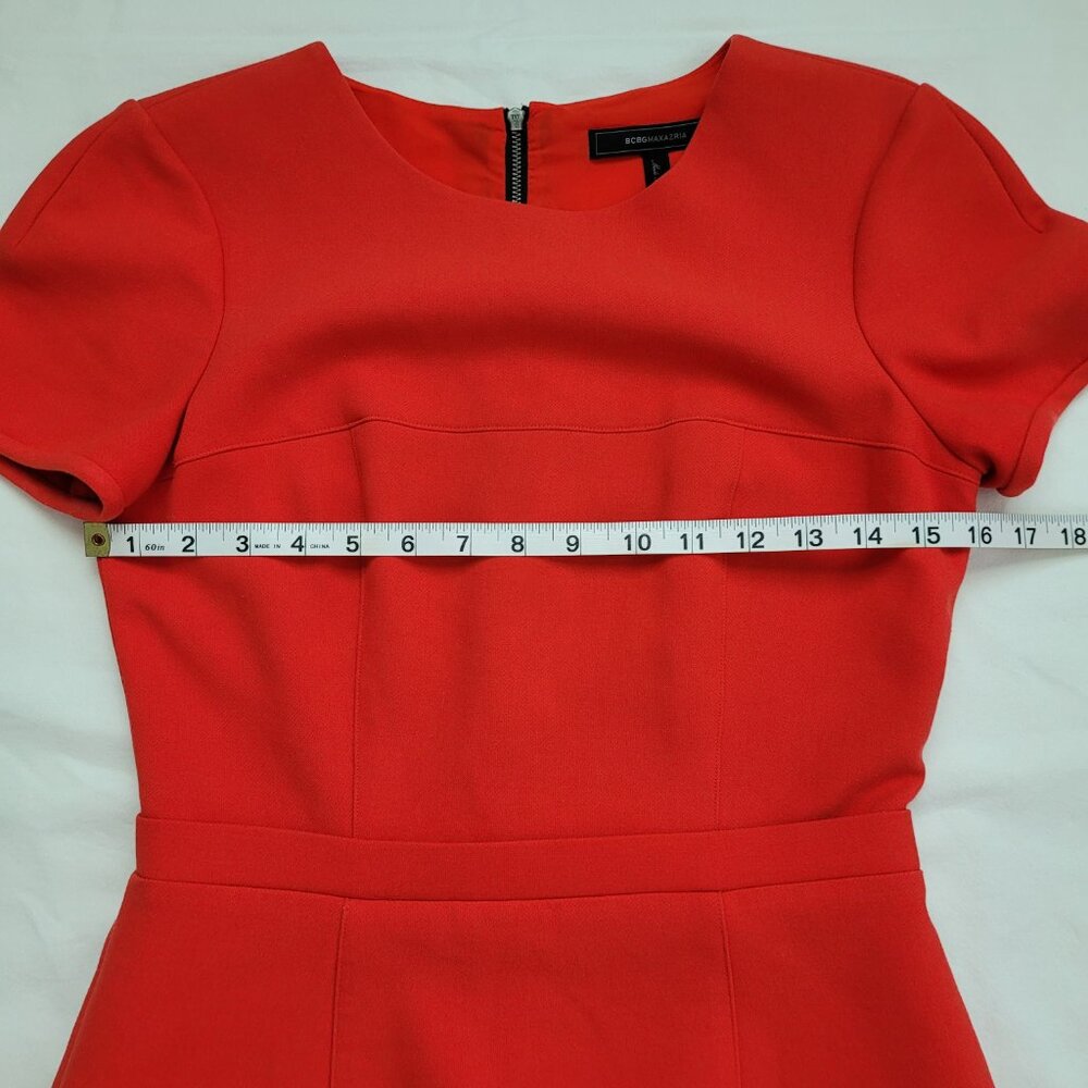 BCBGMAXAZRIA Red Colorblock Hannah Fit and Flare Dress Womens 4 Preppy Office - Picture 5 of 12